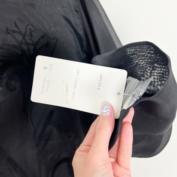 90s vintage black silk minimalist sheer organza emboidered tunic shirt blouse - Picture 6 of 10